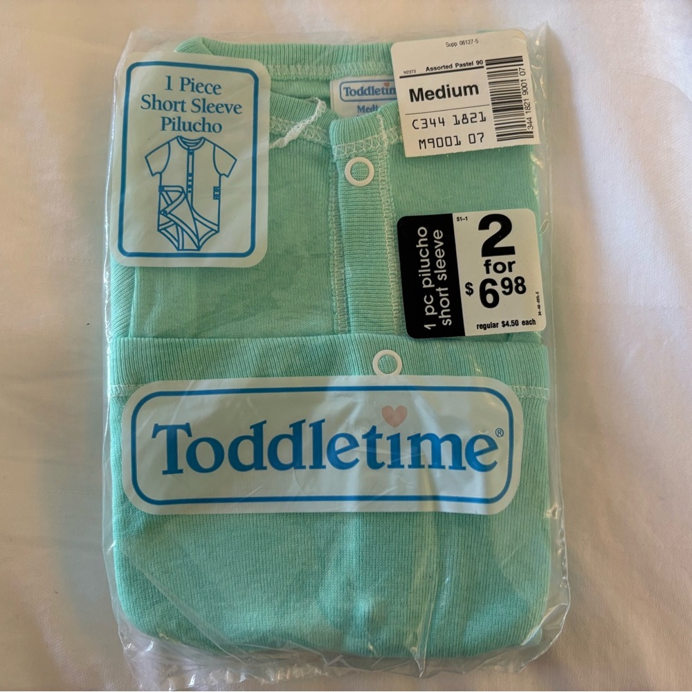 Vintage Toddletime Mint Green Short Sleeve Onesie/Pilucho